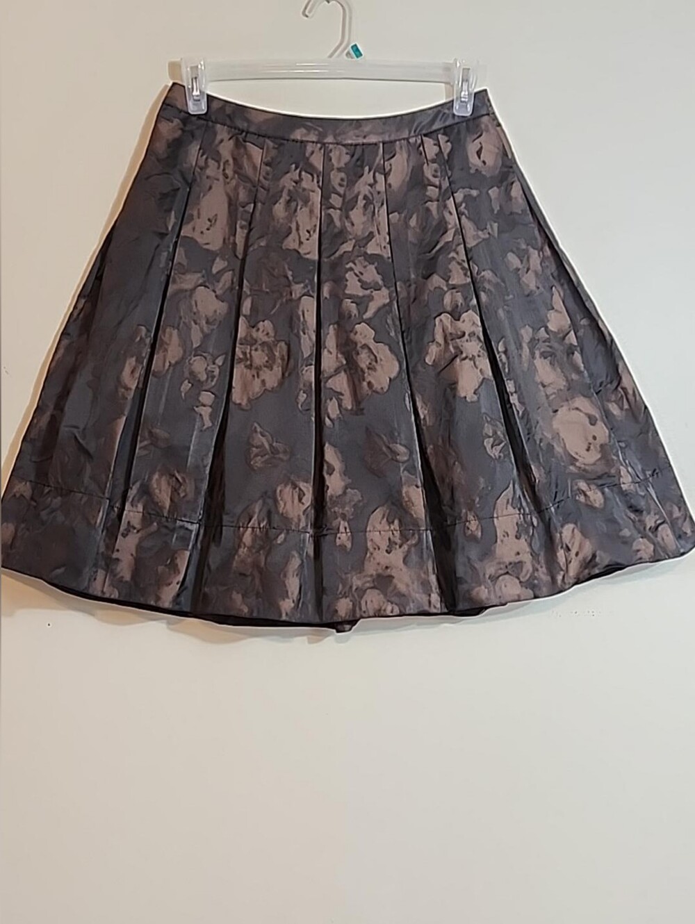 Talbots Pleated A-line Floral Party Fall Transition Skirt Chocolate Brown 8P